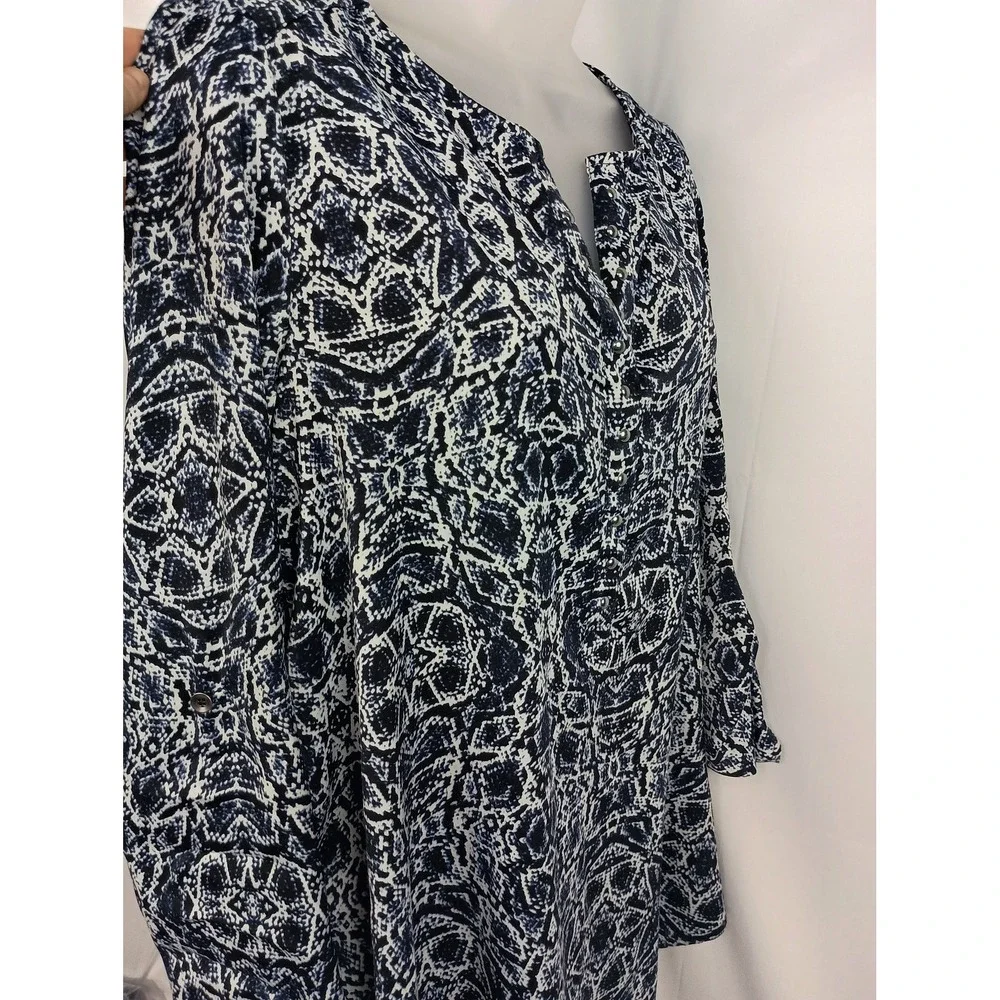 Rock republic navy blue tunic blouse S church office mature animal‎ print tribal